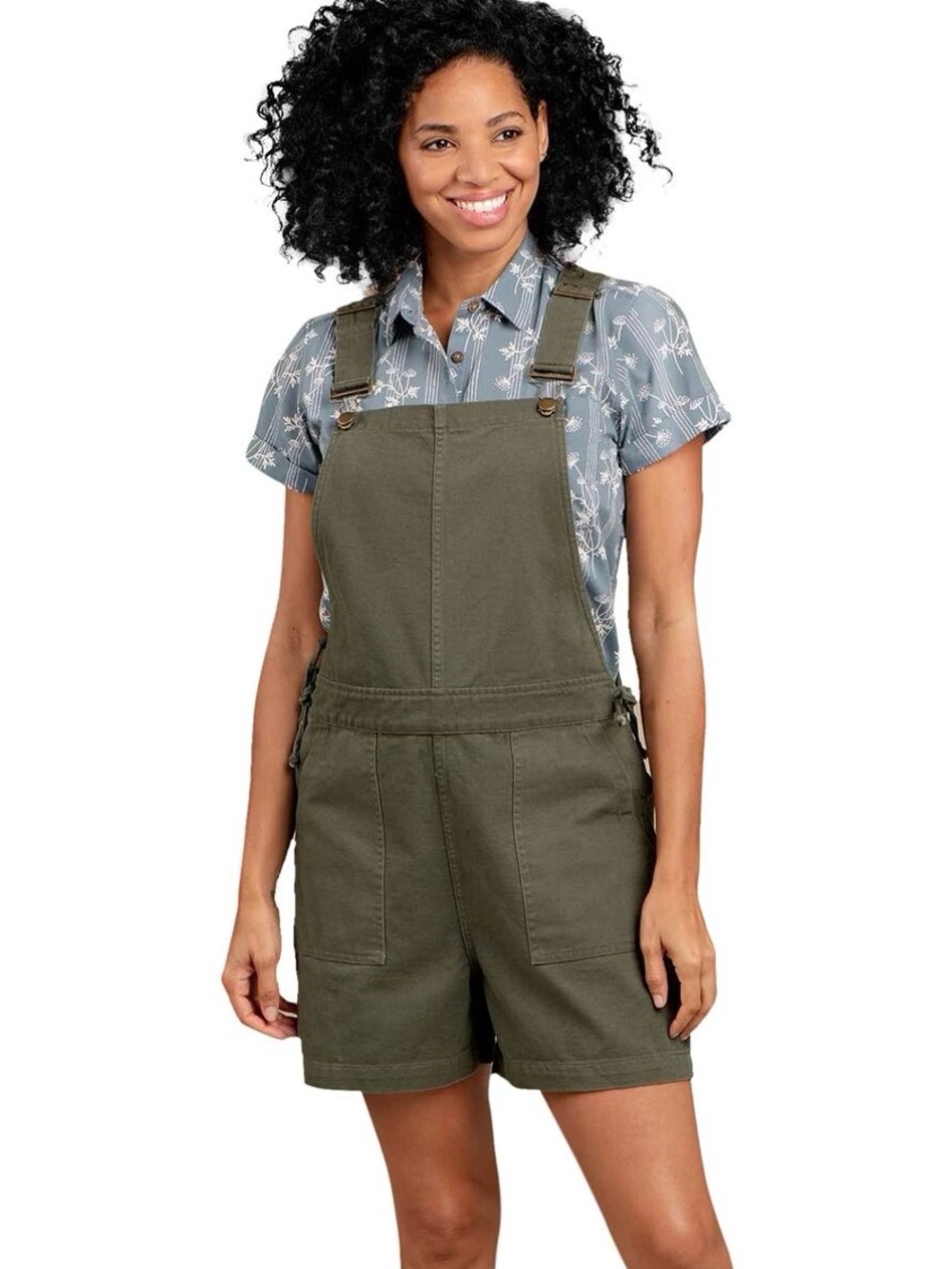 Toad&Co Molera Shorteralls Olive Green Organic Cotton Overalls Romper Medium